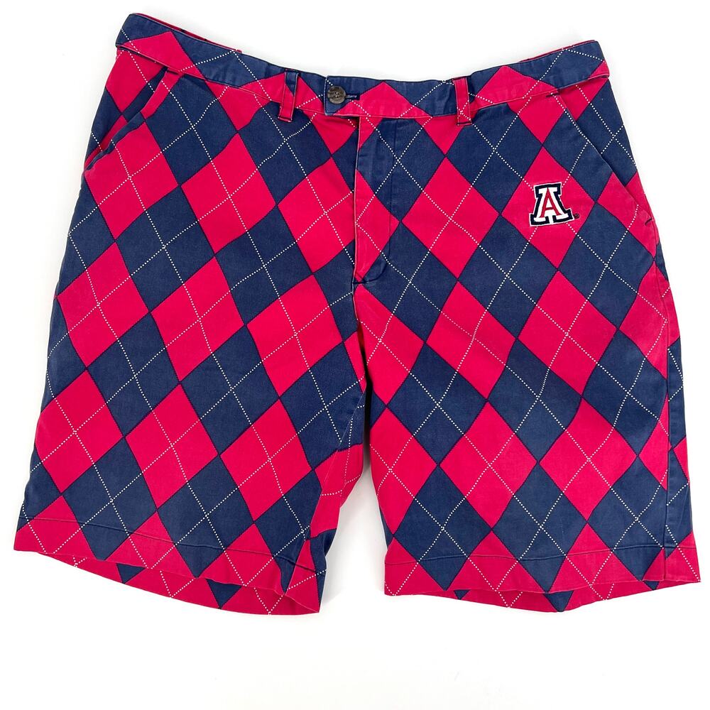 Loud Mouth Loudmouth Argyle Red Blue Golf Shorts Size 40 U of A Arizona